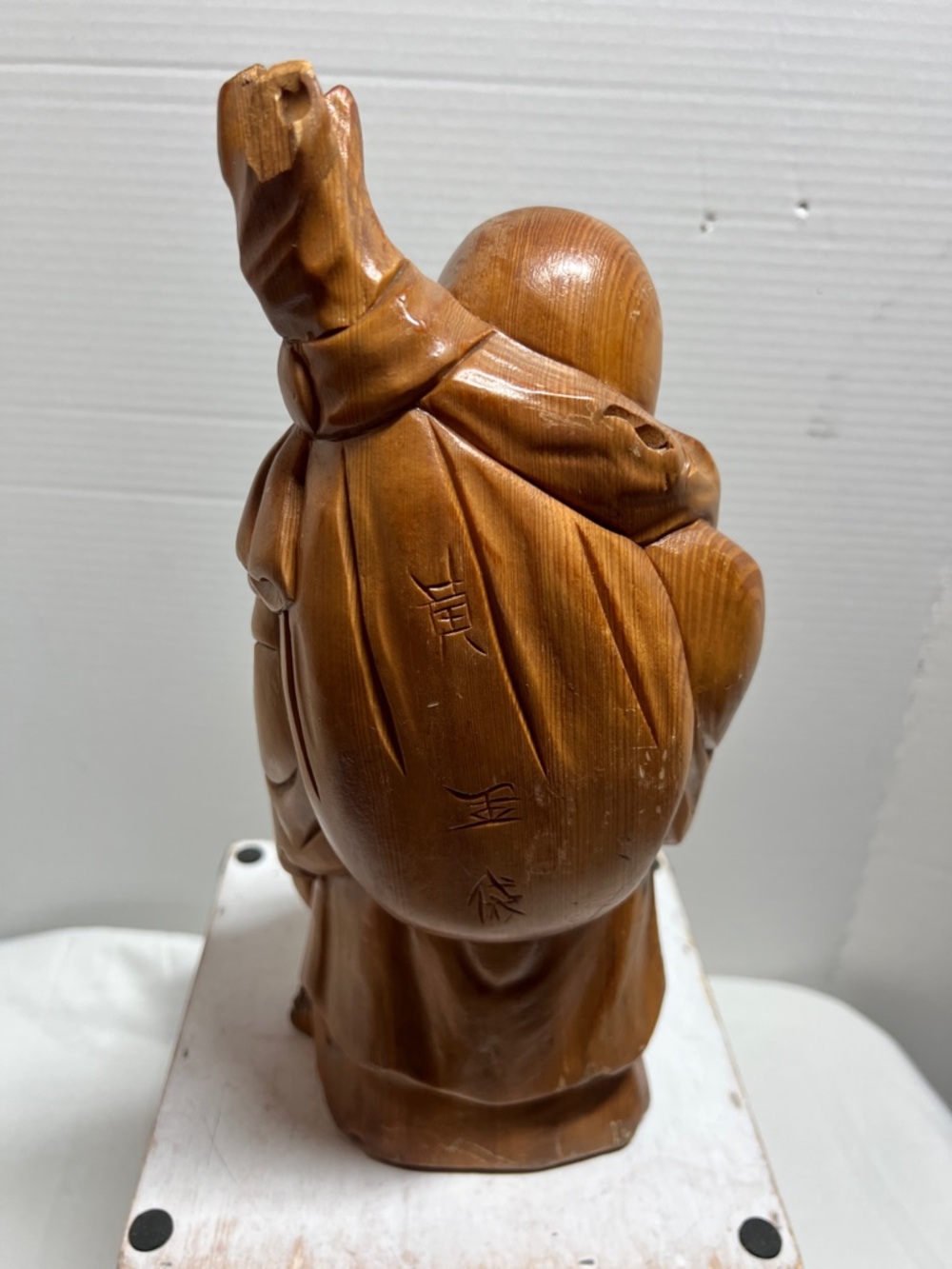 Smiling Wood-Tone Buddha Sculpture - Decorative Home Accent - Picture 3 of 10